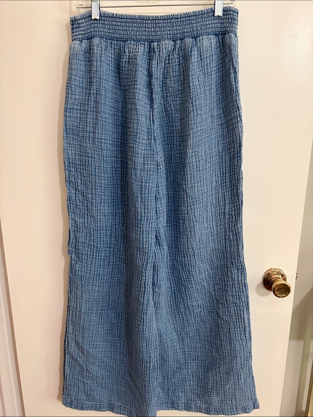 Women’s L Aerie Gauzy High Waisted Paint Split Hem Wide Leg Large 100% Cotton - Picture 3 of 9